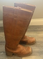Vintage Frye 1970s LongHorn Steer Stitching Leather Campus Boots Womens