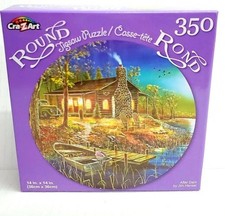 350pc ROUND 14X14 in PUZZLE JIGSAW AFTER DARK LAKE BOAT COTTAGE HOUSE CRA-Z-ART