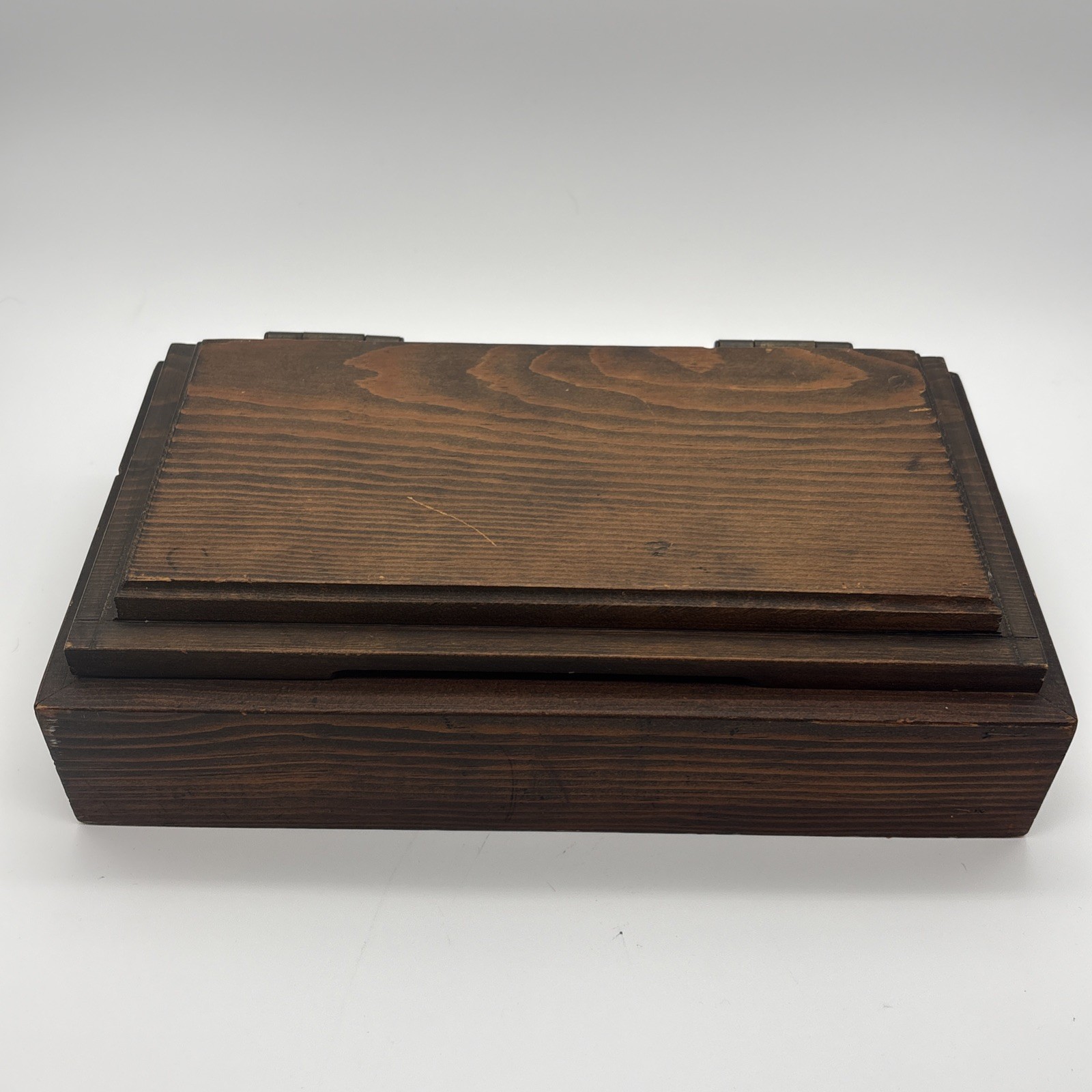 Vintage Rustic Handmade Wooden Storage Box With Lid 13 1/4 X 7 3/8”