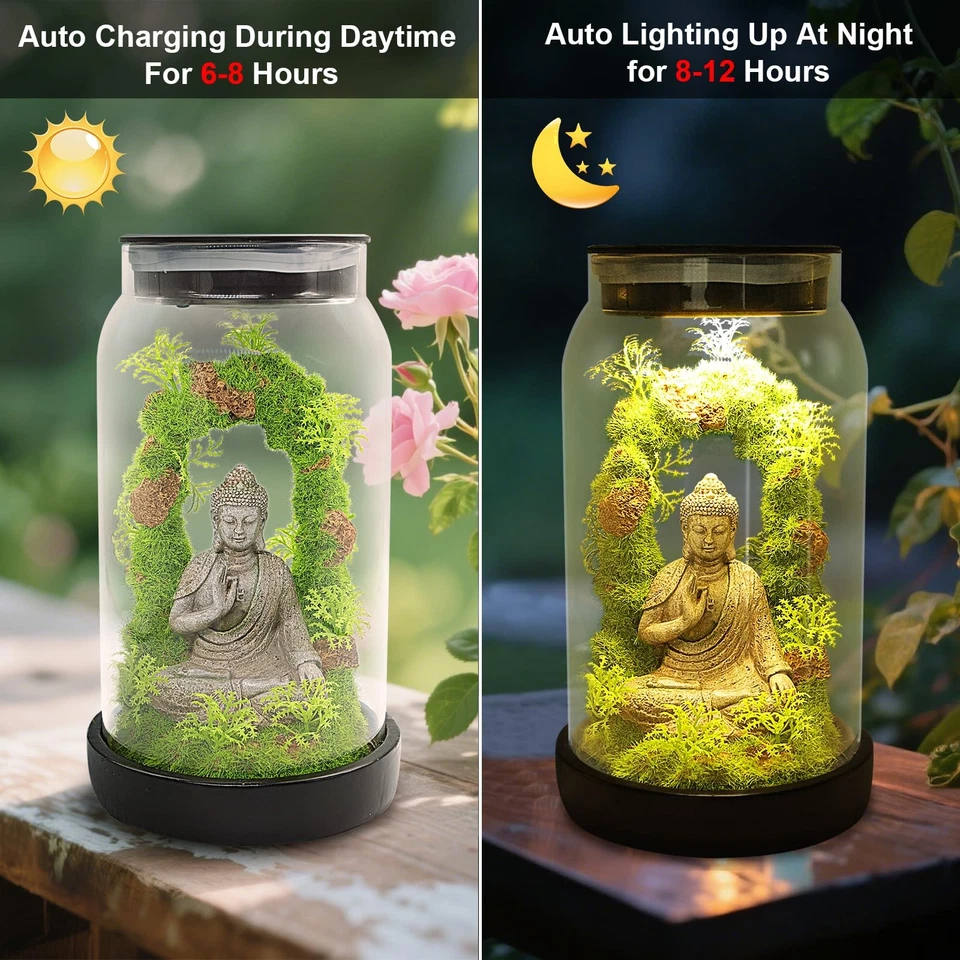 Solar Garden Buddha Statue for Home Decor - 9.8'' Zen Solar Lights Sculptures... - Image 3 of 4
