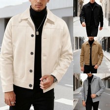 Men Woolen Loose Fit Jacket Lapel Single Breasted Long Sleeve Business Coat