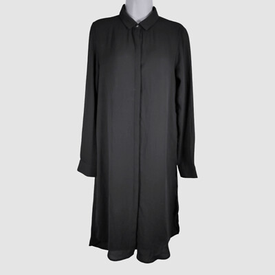 Gina Tricot Women Black Long-Sleeve Collar Button-Front Shirt Midi Dress Size L