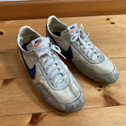 NIKE sneakers White x Blue US10 Orange Tag Made in Taiwan 70s-80s Vintage Used - Picture 1 of 10