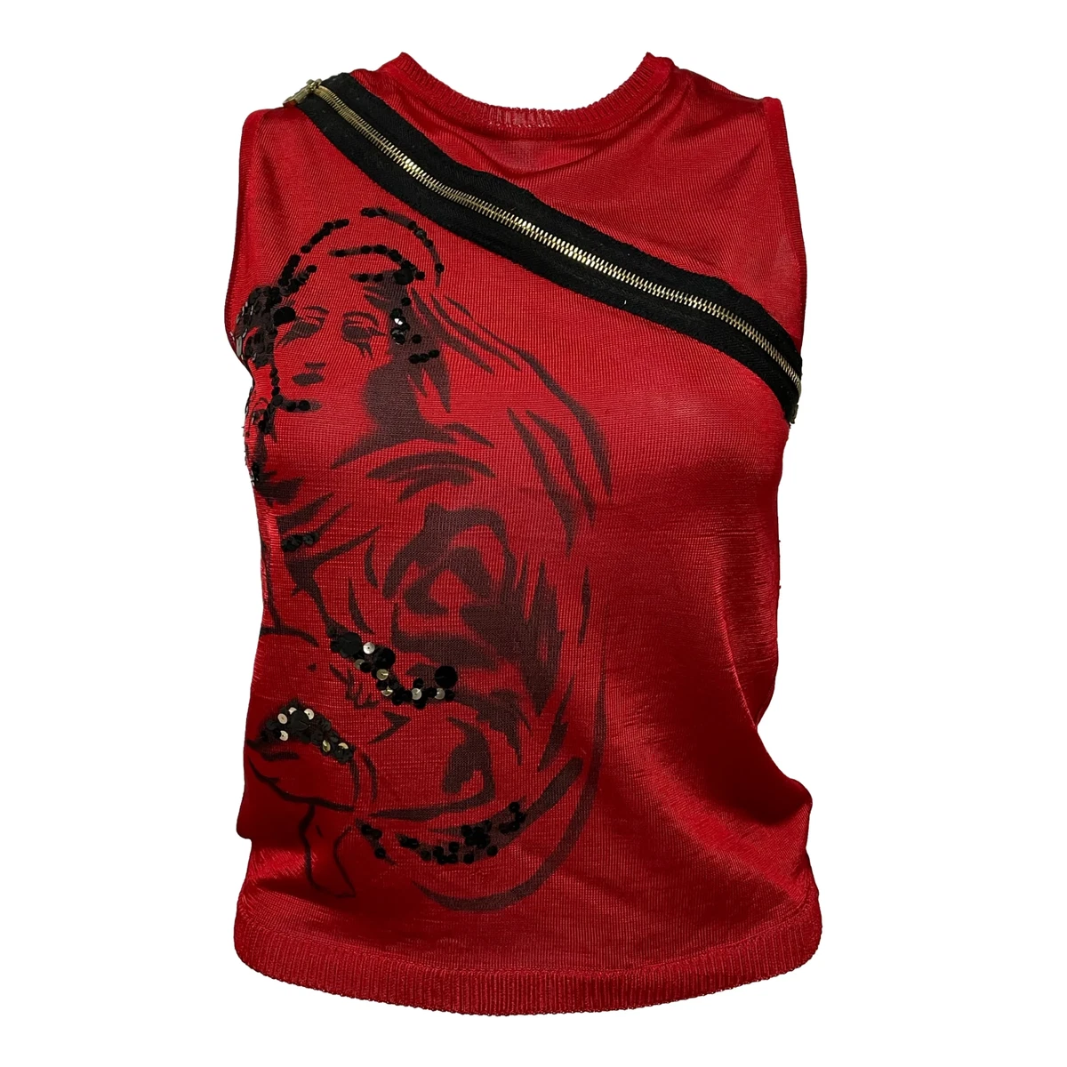 CHRISTIAN DIOR Spring Summer 2001 Sequin Zip Knit Tank Top