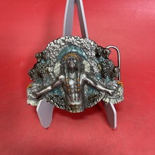 vintage 1981 belt buckle NATIVE AMERICAN indian chief SISKIYOU bergamot western