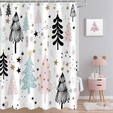 Christmas Tree Shower Curtain, Pink 72.00" x 72.00" Pink and Blue Xmas Tree