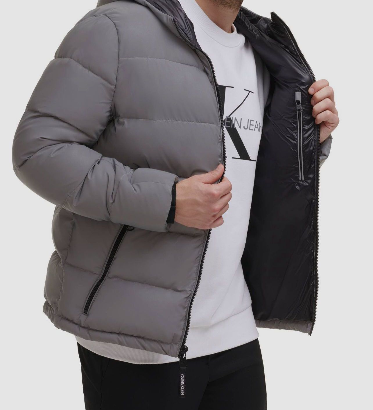 $250 Calvin Klein Men's Gray Reflective Hooded Down Puffer Coat Jacket Size  XL 195841804037 | eBay