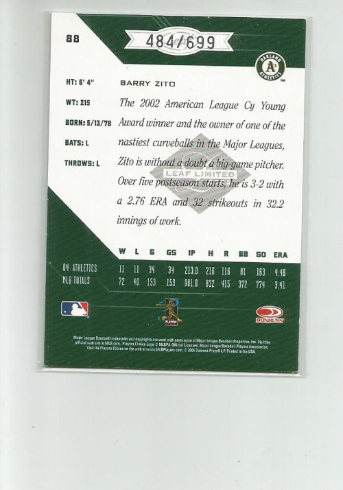 2005 LEAF LIMITED #88 BARRY ZITO 484/699 | eBay 2005 LEAF LIMITED #88 BARRY ZITO 484/699 | eBay