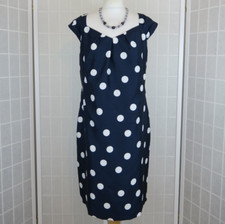 Roman Dress Size 18 Navy White Polka Dot Cutaway Sleeve Shift Spring Summer