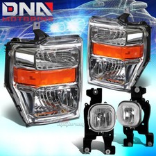 FOR 08-10 SUPERDUTY CHROME AMBER HEADLIGHT+CORNER SIDE LAMP+OE BUMPER FOG LIGHT