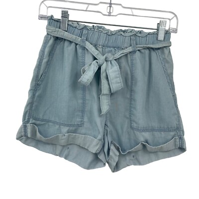 Aerie Chambray Paper Bag Lyocell Camp Shorts XS High Waist Belted Cuffed Blue