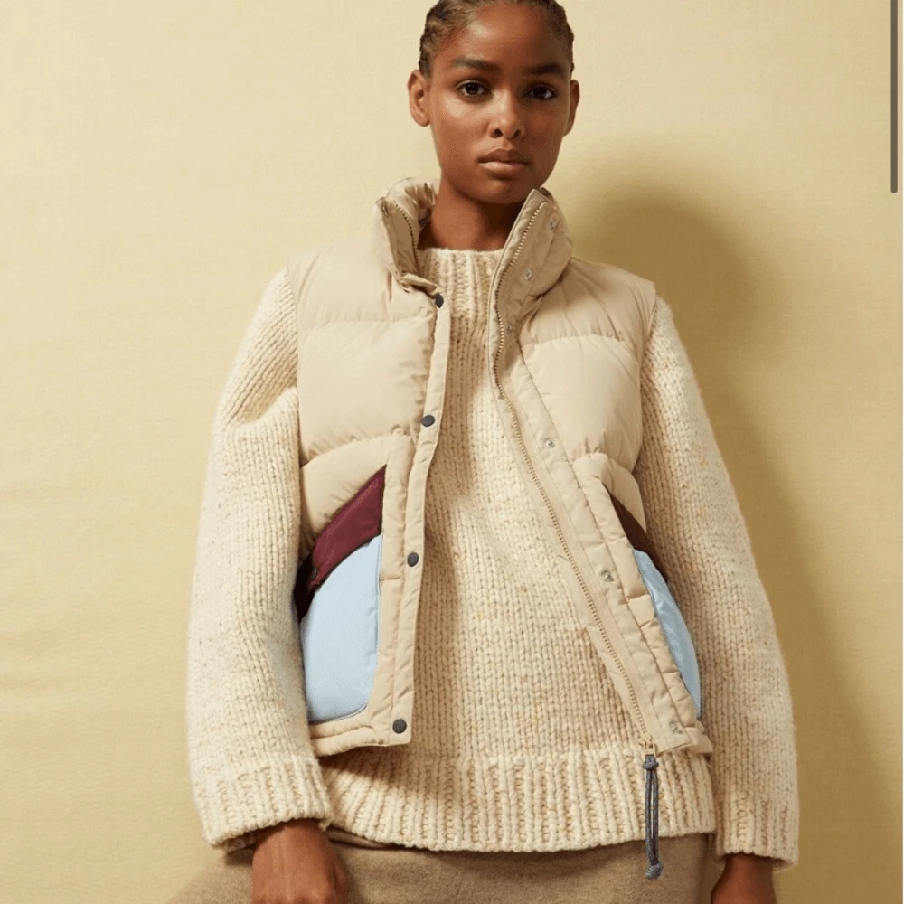 Abito maglione cappuccio Tory Burch maculato lavorato a mano lana cotone panna taglia M