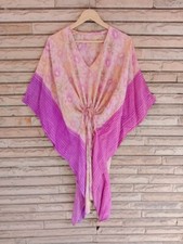 Crepe Dress Tunic Kaftan Midi Caftan Woman Cover Up Printed Pink KFNM1279