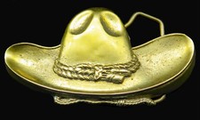 Cowboy Hat Western Brass Baron Buckle Vintage Belt Buckle