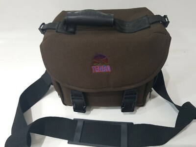 Brown Tenba Camera / Gear Bag Vtg Colorful Logo strap handle zip snap L@@K