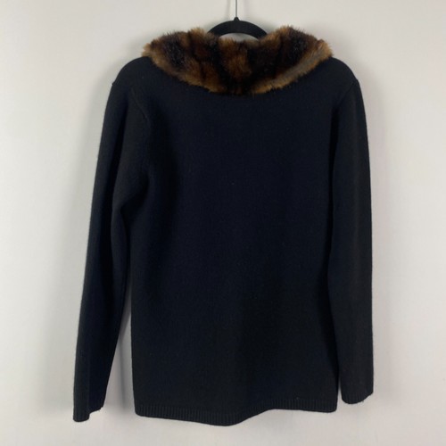 Lauren Ralph Lauren Faux Fur Collar Cardigan Petite Small Merino Cashmere Angora - Picture 6 of 10