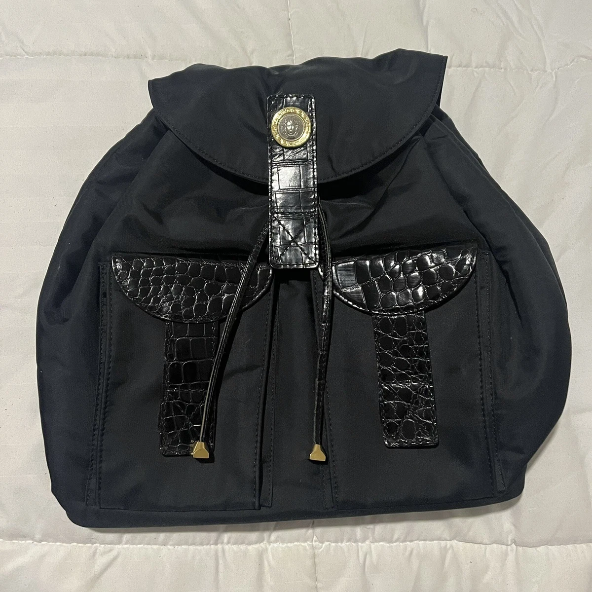 Vintage 90s Gianni Versace Backpack Gianni Versace Black Leather Backpack Gold Hardware Vintage main image 2