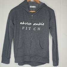 Abercrombie Kids Girls 13/14 Charcoal Gray Zip Up Hoodie Sweatshirt Spellout