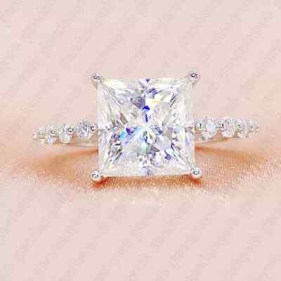 2,98 TCW Princess Cut Moissanit großer Stein Verlobungsring 14k Weißgold vergoldet