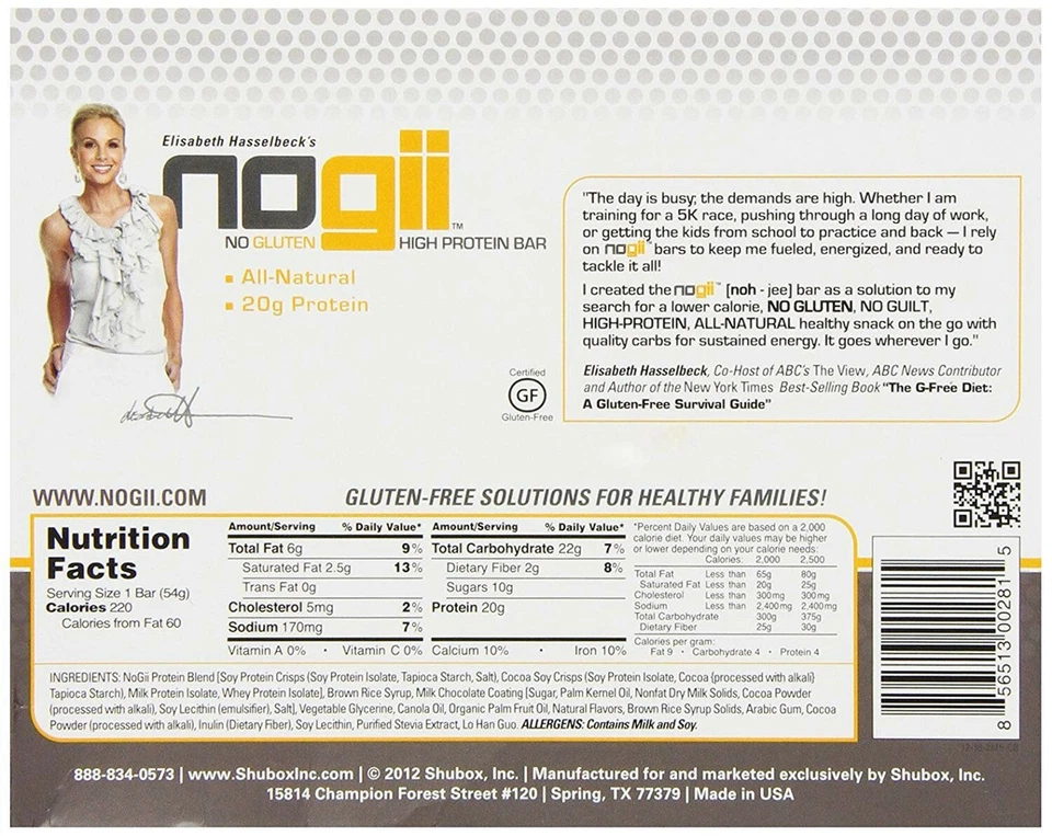 NoGii | Barra alta en proteínas sin gluten, brownie de cacao, (12) barras Foto 4 de 4