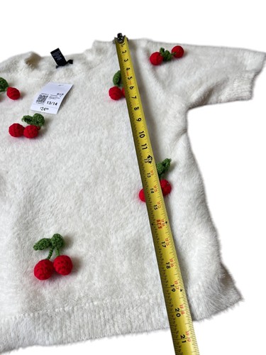 Forever 21 Sweater Girls Youth 13/14 NWT Ivory Fuzzy Embellished Cherries Cottag - Picture 8 of 8