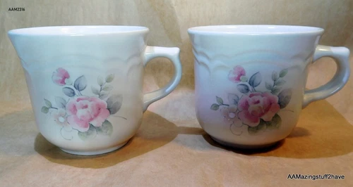 Tea Rose Floral Coffee Mug Stoneware Pfaltzgraff 10oz Tea Cup Pastel lot of 2 US