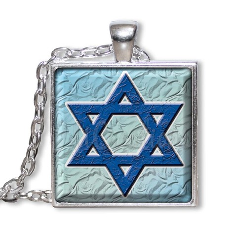 Star of David Judaism - Handmade SQUARE Glass Pendant Necklace 25mm - Picture 2 of 7