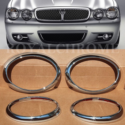 UK SELLER 4 Bright CHROME Headlight Head Lamp Surrounds for X-Type JAGUAR X TYPE - Picture 2 of 7