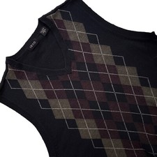 Vintage Izod Club Sweater Vest Men's Medium Argyle Navy V Neck Tennis Prep Golf