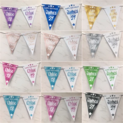 Personalised Birthday Bunting Banner 18th 21st Any Name age & colour rose gold
