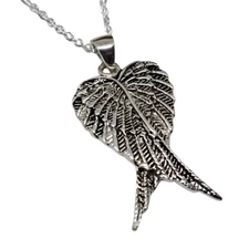 Angel Wing Pendant Folded Archangel Wings 925 Sterling Silver 18" Necklace & Box