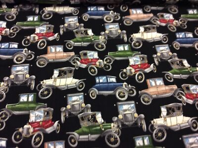 Timeless Treasures 6441 Oldtimer auf Schwarz 100% Baumwolle
