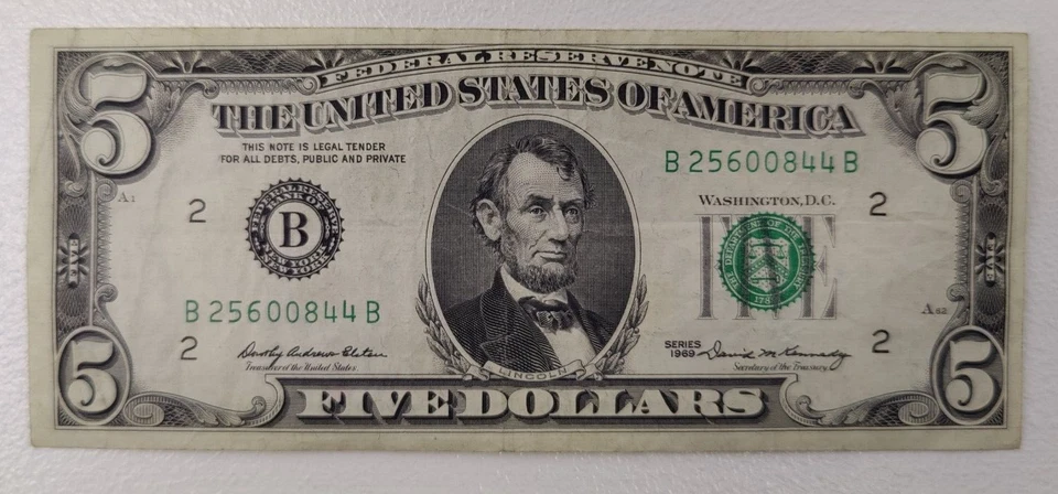 1969 $5 bill 1977 one dollar bill 1957 silver blue seal note 1981 $1 1993 - Image 3 of 4