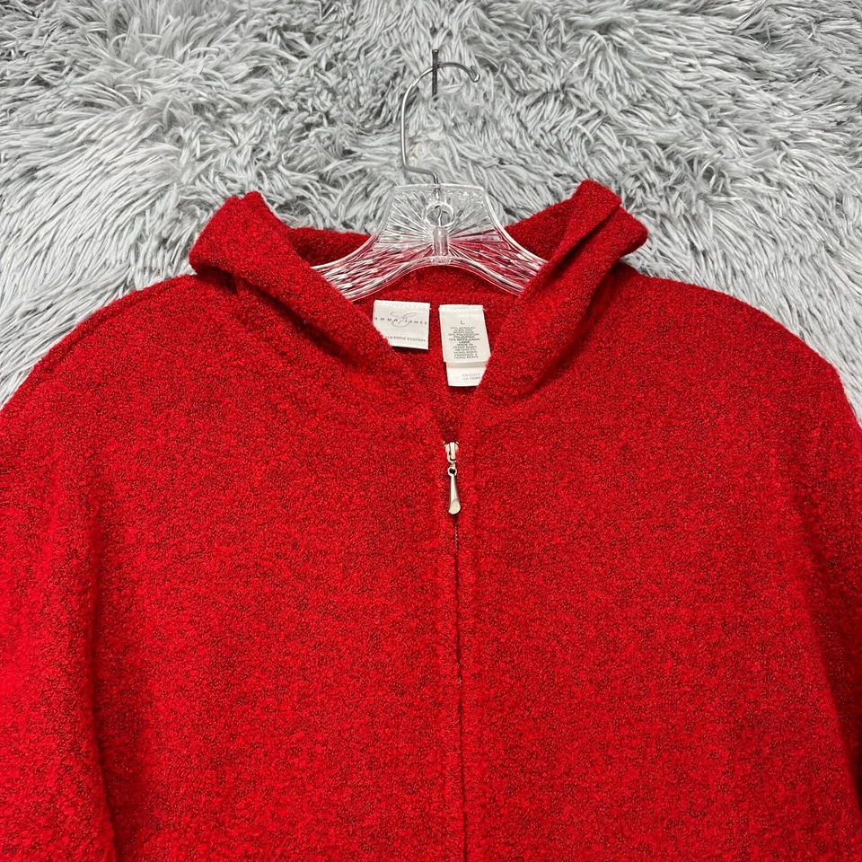 Chaqueta con Capucha Emma James Cremallera Completa Boucle Para Mujer L Roja Acogedora Vacaciones Boho Bolsillos Foto 2 de 4