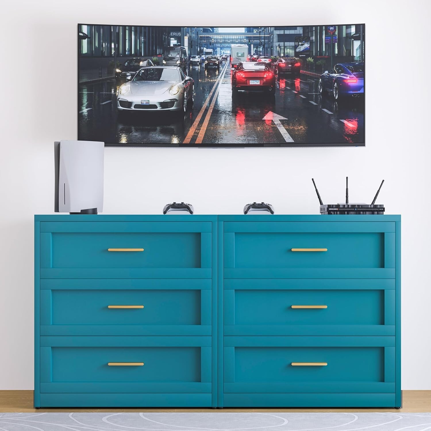 Cofar Peacock blue Cabinet with Drawer, Tall Dresser For Entryway,Closet,Bedroom