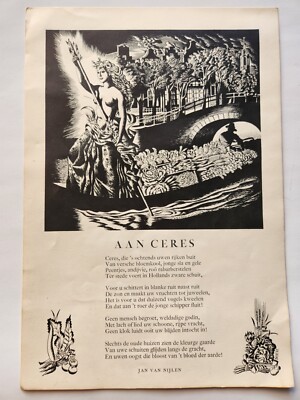 7 Rhyming Prints by Dutch Artists by Prof. GVA Röling and J. van Krimpen Vintage