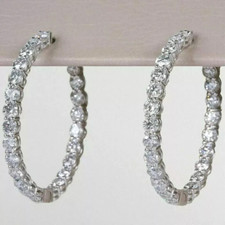 Women 3.00CT Round Lab-Created Inside Out-Side Hoop Earring14K White Gold Plated