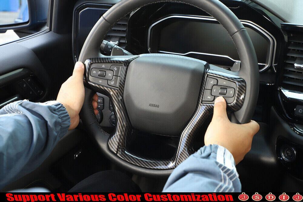 Carbon Fiber Steering Wheel Trim Cover – Fits Chevrolet Silverado 1500, Gloss Black, Self-Adhesive