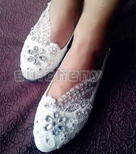 su.cheny Flat/4cm/7.5cm/wedges heels white lace rhinestone Wedding Bridal shoes