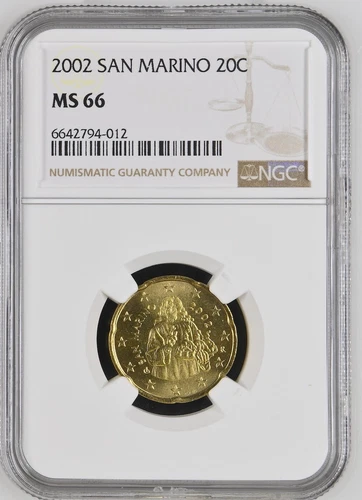 SAN MARINO coin 20 Euro Cent 2002 NGC MS 66