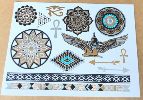 Excellent waterproof Temporary Metallic Tattoo Gold Silver Black Flash Egyptian