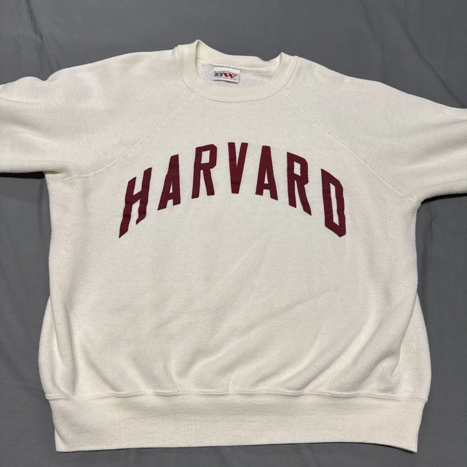 Vintage Harvard University Crewneck White Sweatshirt Bassett Walker USA XL - Image 3 of 4