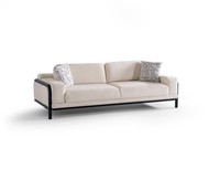 Moderner Beiger 3-Sitzer Stoffsofa Mit Holzrahmen