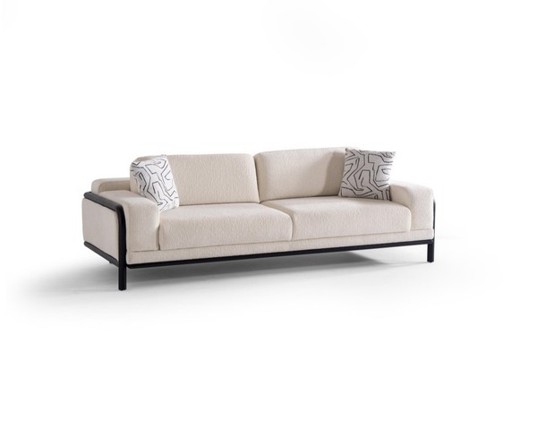 Moderner Beiger 3-Sitzer Stoffsofa Mit Holzrahmen-image
