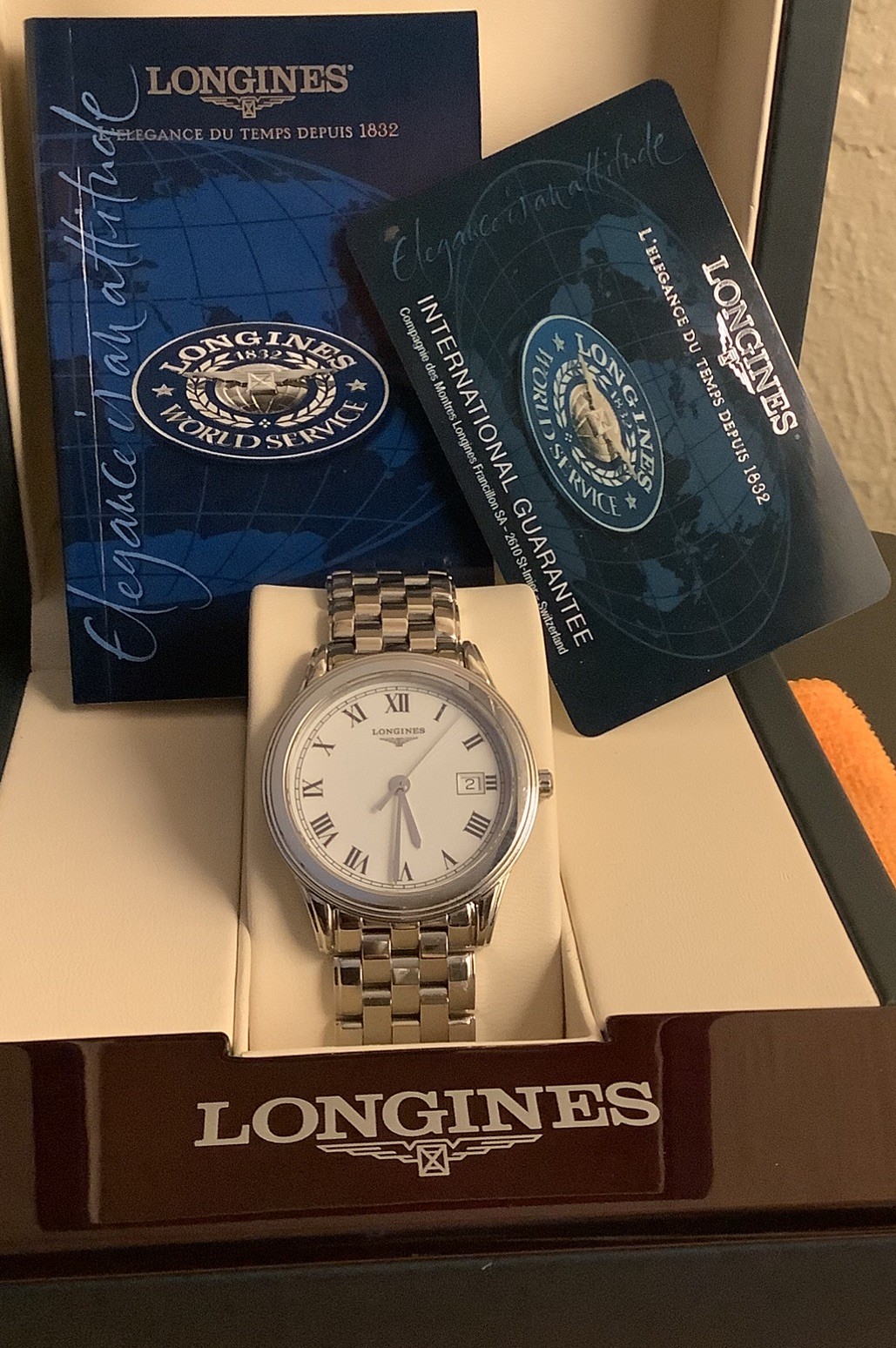 Mint  2004 Longines  Mens Flagship 36mm White Dial Roman Numerals Box & Papers