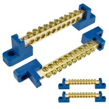 4 PCS Ground Bus Bar Terminal Block 10 Positions Brass Wire Screw Blue Kit