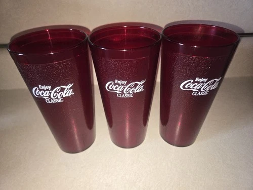 3 Vintage Coca Cola Red Restaurant Tumblers/Cups Model 5224 - Carlisle 24oz USA