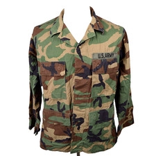 Vintage US Army Woodland Camo BDU Combat Jacket Hot Weather Coat Men Small Short