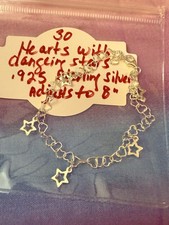 #30. Hearts with Dangling stars ,925 Sterling Siver Adjusts to 8&quot;