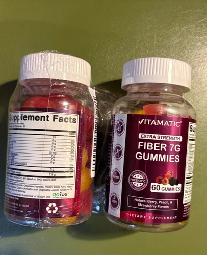 Fiber Gummies Extra Strength Natural berry Peach, & Strawberry 7G 60ct Exp 5/27